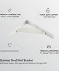 Stainless Steel L Shaped Wall Bracket Heavy Duty Shelf Support For Garage Kitchen And Bathroom Storage Organization Ultra Rugged Brushed