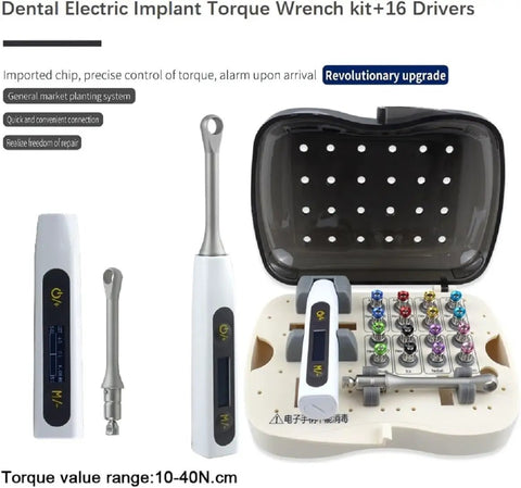 Essential Xux Electric Implant Torque Wrench For Dental Pros, Precision Ratchet Driver Set With 16 Screwdrivers And Storage Case. Compact Lightweight Repair Tool Ideal For Restoring Implants With Accurate Torsion Values In Clinical Settings.