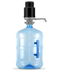 Universal Water Bottle Pump For 1 To 5 Gallon Jugs Manual Dispenser attached to blue water jug