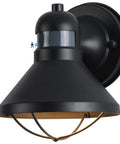Front view of Motion Sensor Outdoor LED Porch Light With Dusk To Dawn Auto And Auto Plus Modes Weatherproof Black Barn Lantern Wall Mount Sconce