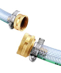 2 Pack Garden Hose Connector For 1/2 Inch Barb To 3/4 Inch Female GHT Thread Solid Brass Hose Repair Kit With Stainless Clamp Leak Proof Hose End Mender For 1/2 Inch Garden Hose
