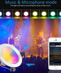 6-Inch Smart LED Recessed Downlights 15W RGBCW 2700K-6500K Multicolor with music sync and app control shown with concert scene.