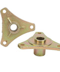 Two Piece Rear Spline Axle Hub 17 Tooth Beefy Steel Alloy Direct Bolt Up Fitment For 110Cc Mini Atv And Go Kart showing both components side view.