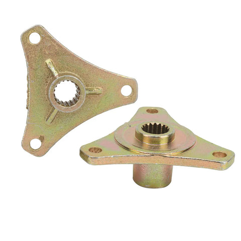 Two Piece Rear Spline Axle Hub 17 Tooth Beefy Steel Alloy Direct Bolt Up Fitment For 110Cc Mini Atv And Go Kart showing both components side view.
