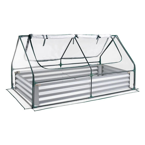 Six By Three Foot Metal Raised Garden Bed With Greenhouse Cover For Outdoor Use, Galvanized Planter For Veggies Flowers And Fruit, Three In One Garden System With Open Bed Or Standalone Greenhouse