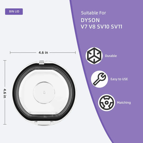 Dust Bin Lid Replacement For Dyson V7 V8 SV10 SV11 Vacuum Cleaner, Dust Cup Cap Replacement Part, clear plastic 4.6in
