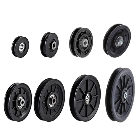 Round Rope Pulley For Gym Equipment Nylon Wire Rope Reel Pulley For Cables And Cable Machines Quiet Low Friction Waterproof Bearing Replacement For Fitness Gear And Garage Door Roller Systems, black PA pulleys