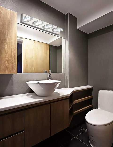 Bathroom with Three Light LED Vanity Light Fixture For Bathroom Dimmable 4500K White Glow 16W Energy Efficient above mirror