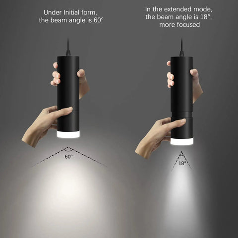 Dope Adjustable Focus Pendant Lights For Kitchen Island And Dining Room showing beam adjustment from 60° to 18°