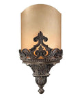 Goes Hard Solid Brass One Light Wall Sconce In Aged Bronze With Amber Mist Double French Scavo Glass close-up view detail.