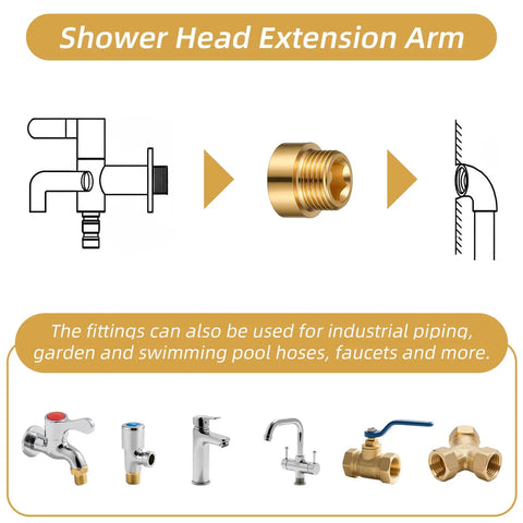 Brass Shower Head Extension Arm Set Four Pack G One Half Male To Female Thread Pipe Fittings 20mm Length Copper Shower Extenders