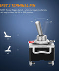 Heavy Duty Rocker Toggle Switch SPST 2 Pin On Off 15A 250V And 20A 125V Waterproof Metal Body With Boot Cap Cover diagram