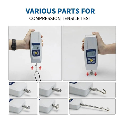 Push And Pull Force Tester Dynamometer With Four Measurement Units Newton Kilogram Pound And Ounce, Peak First Peak And Real Time Modes, Backlit LCD Display, Auto Power Off, Handy Portable Storage Case, 300N Capacity with test tips
