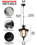 Rustic Victorian Outdoor Pendant Light E26 Waterproof Aluminum Hanging Lantern with black grape frame, adjustable suspension.