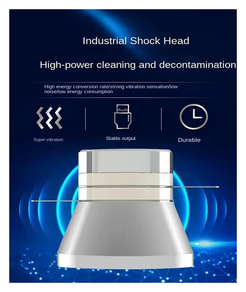 Industrial shock head for heavy duty ultrasonic cleaner packs bad-ass power sweeps circuit boards and fuel injectors clean.