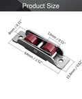 Slick Smooth Glide Double Wheel Pulley For Sliding Doors And Windows Featuring A Badass Stainless Steel Shell Silver Finish Heavy Duty Nylon Track Rollers 4 Pack size with dimensions displayed.
