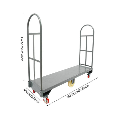 Heavy Duty Narrow Aisle U Boat Platform Cart With 2000 Lb Capacity And 16 By 65 Inch Steel Deck Removable Handles Plus Premium Hand Truck With Smooth Rolling Wheels For Easy Maneuvering In Tight Aisles, 153.6 x 40 cm