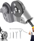 Sheet Metal Cutting Nibbler Attachment For Drills, Pro Grade Drill Nibbler Tool shown with adapters and tools, worker in background