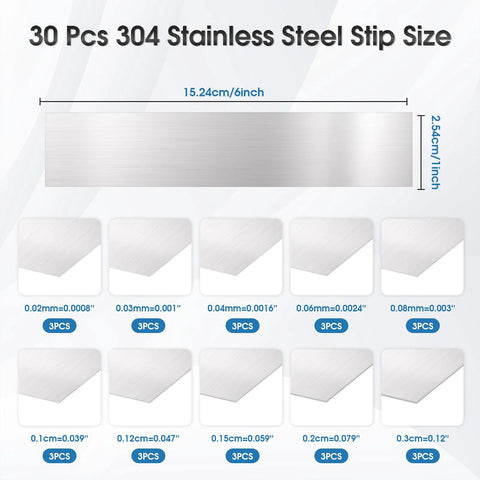 Leveling Shims Set For Precision Alignment In Machinery And Automotive With 30 Pcs Of 304 Stainless Steel Strips in Ten Thicknesses