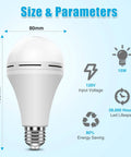 Diagram showing Emergency Rechargeable Light Bulbs With Battery Backup For Power Outages Stay Lit During Blackouts 15W details