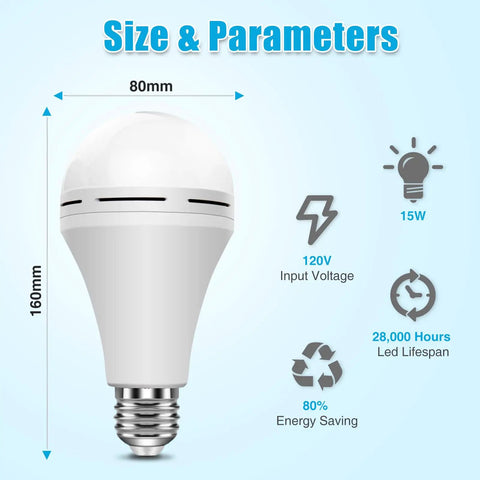 Diagram showing Emergency Rechargeable Light Bulbs With Battery Backup For Power Outages Stay Lit During Blackouts 15W details