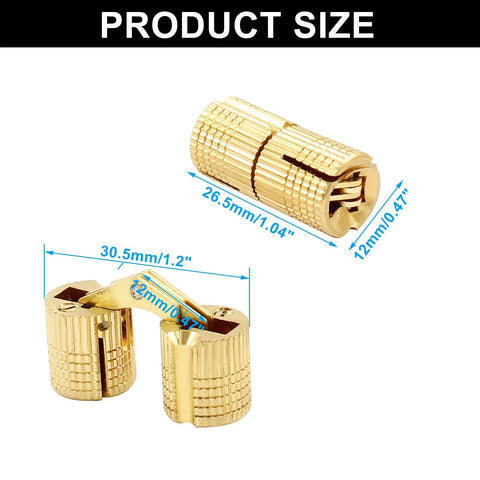 Hidden Brass Barrel Hinges Set 12mm 12 Piece Concealed Cabinet Hardware With 180 Degree Opening product dimensions