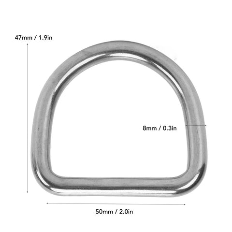 Beefy 316 Stainless Steel D Pull Buckle Set For Saltwater Marine Rigging And Boating Gear, Rugged Hardware Accessories For Ropes Chains And Straps, 10 Piece Pack, 50mm x 47mm x 8mm