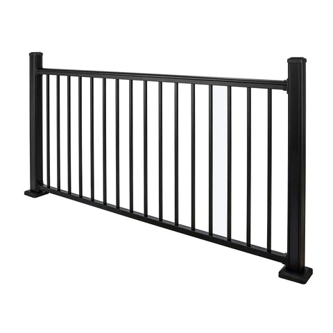 Level Deck Railing Kit With Square Balusters And Mounting Brackets, 72 Inch Top And Bottom Rails, 36 Inch High Outdoor Fence System, black railing panel view.