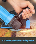Rugged Universal Angle Grinder Dust Collection Shroud For 4 To 5 Inch Grinders Featuring Quick Swap Buckle And 360 Degree Swivel Hose Adapter For Dirt Free Concrete Masonry Wall Cutting, shown with adjustable cutting depth.