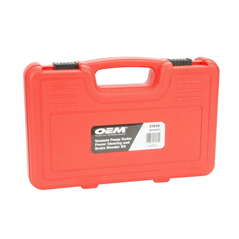 Red carrying case for One-Man Brake Bleeder Kit With Vacuum Pump Tester, Power Steering Bleeder Kit With Adapters, Vacuum Brake