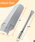 Replacement Burner And Heat Plate Kit For Classic 360 Three Burner Gas Grill with product size dimensions highlighted.
