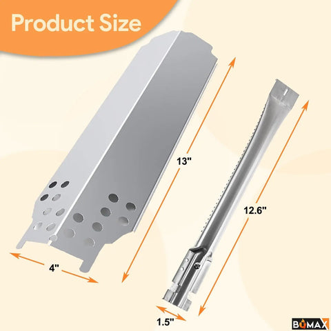 Replacement Burner And Heat Plate Kit For Classic 360 Three Burner Gas Grill with product size dimensions highlighted.