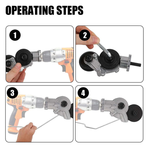Steps to attach Pro Grade Drill Nibbler Kit for sheet metal cutting on electric drill