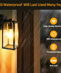 Rugged Matte Black Outdoor Wall Lantern Sconce With Clear Glass Shade, IP65 Waterproof And Anti Rust Aluminum Fixture, E26 Socket