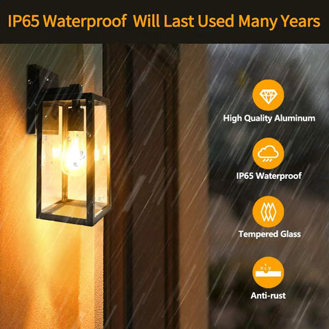 Rugged Matte Black Outdoor Wall Lantern Sconce With Clear Glass Shade, IP65 Waterproof And Anti Rust Aluminum Fixture, E26 Socket