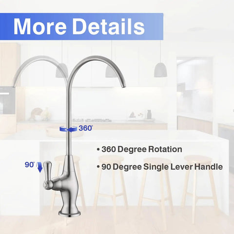 Drinking Water Faucet For Kitchen And Bar Sinks With Reverse Osmosis Filtration, Brushed Nickel And Stainless Steel, 360 Rotation