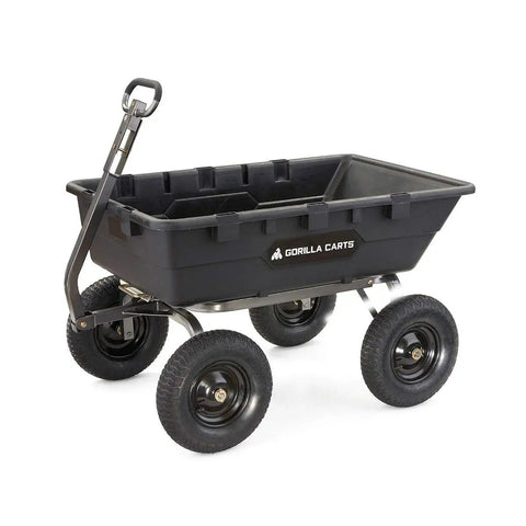 Heavy-Duty Poly Yard Dump Cart With 10 Cu Ft Tub And 1500 Lb Haul Capacity, Towable All-Terrain Wagon With Quick-Release Dumping And Pneumatic Tires