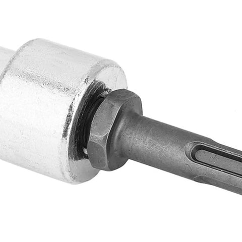 Close-up of Earth Auger Drill Adapter Pro Grade Quick Fit Design For Pro Use Heavy Duty Metal Construction with universal shank