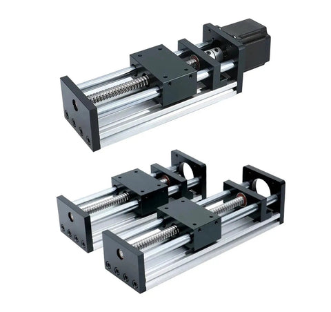 CNC Sliding Stage For Z Axis With 50 To 500mm Travel, 12mm Linear Rail, SFU1204 Ball Screw, Nema23 Motor Ready, dual setup view