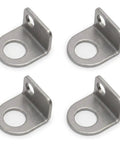 Four 12-gauge steel Beefy Bolt On Brake Line Tabs Mounting Brackets for 5/8 inch line fittings and C clip mounts.