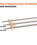 4mm Lead Screw In 304 Stainless Steel With Brass Nut For CNC And 3D Printer Pitch 1mm Lead 1mm And Lead 2mm Options
