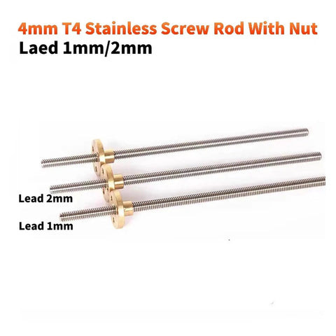 4mm Lead Screw In 304 Stainless Steel With Brass Nut For CNC And 3D Printer Pitch 1mm Lead 1mm And Lead 2mm Options