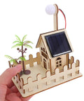 Hands On Solar Garden Light Science Kit For Kids Learn Solar Power And Basic Electronics With Easy Setup And A Fun DIY Physics Experiment Toy For Outdoor Learning And Creative Patio Decoration featuring wooden house model with solar panel and garden elements