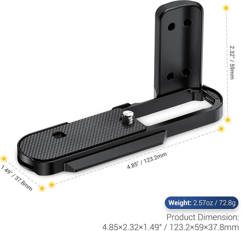 Durable Aluminum Hand Grip For D-LUX8 Camera With L Shape Bracket And Built In Arca Quick Release Plate shown dimensions