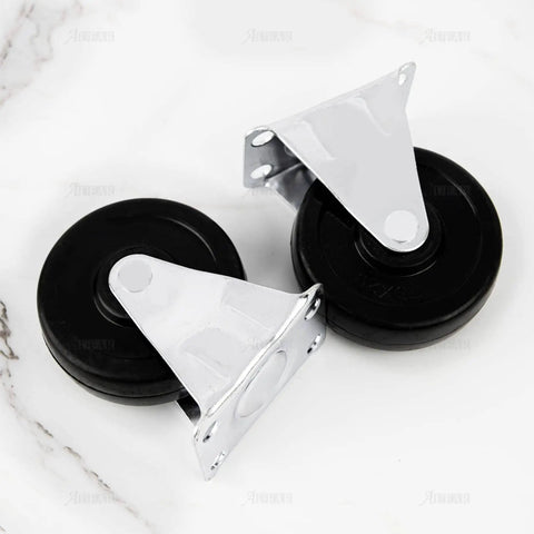 2 Pack 3 Inch Rubber Caster Wheels Heavy Duty Fixed Black Casters With Rigid Non Swivel Top Plate For Furniture And Shelving