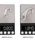 1.93 Inch Flag Clips For Rope And Marine Grade Stainless Steel Carabiners on scale showing weight comparison with larger clip