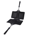 Badafaci Electric Panini Press Flip Iron Non Stick Double Griddle, 25 x 14 cm with ergonomic handle for grilled sandwiches.