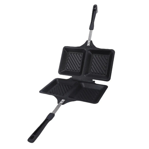 Badafaci Electric Panini Press Flip Iron Non Stick Double Griddle, 25 x 14 cm with ergonomic handle for grilled sandwiches.