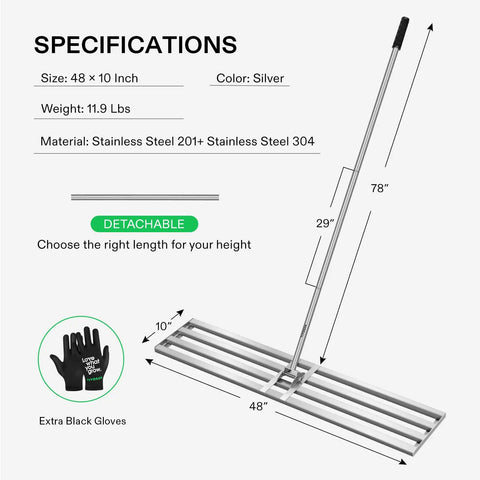 48 Inch Lawn Leveling Rake With 7 Foot Adjustable Handle Tough As Nails Heavy Duty Stainless Steel Leveler specifications