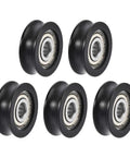 Badass U Groove Ball Bearing 5mm Double Shielded Chromium Steel V Track Roller For Slick Spin And Zero Play In Light Industrial Motors And Garage Project Runs 5 Pack, set of five, black rollers.